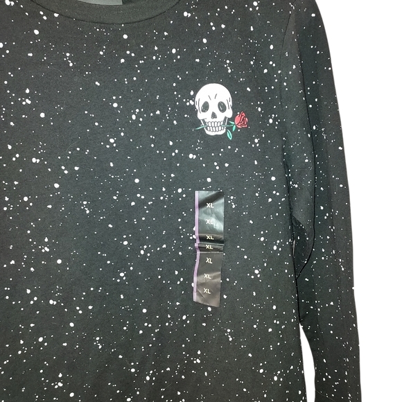 Boys Black Long Sleeve Valentines Paint Splatter Skull Rose T-Shirt Shirt Xl - Picture 10 of 14